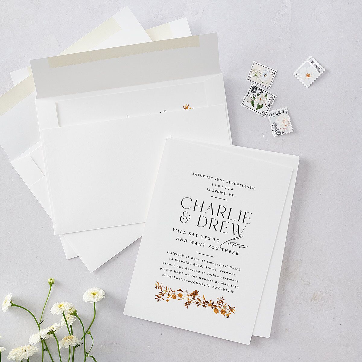 Simple Vine Wedding Invitations Terracotta Signature Blank No Standard