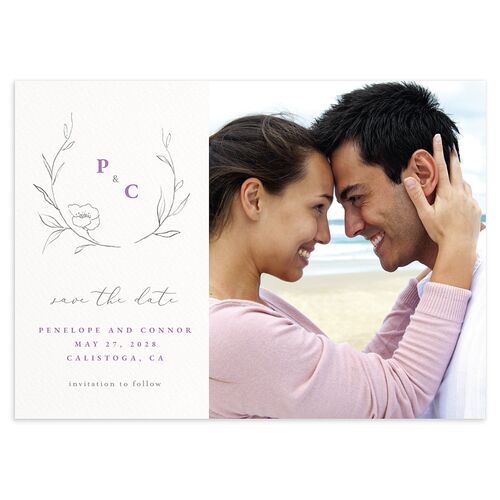 Graceful Botanical Save The Date Cards Purple Petal Signature smooth Blank No Standard
