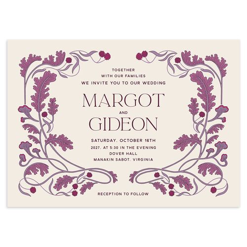 Climbing Leaves Wedding Invitations Plum Signature Blank No Standard