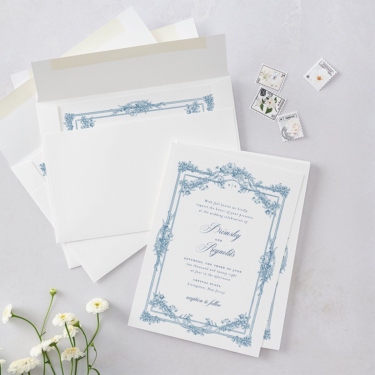 Elegant Antique Toile Frame Wedding Invitations by Bridgerton Cruise Signature Blank No Standard