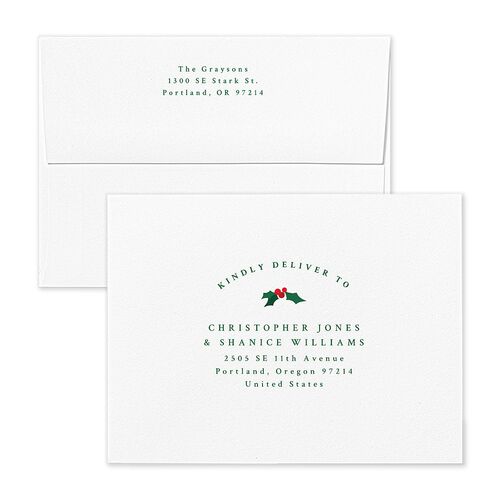 Classic Holiday Stripes Thank You Card Envelopes White Jewel Green Both Recipient and Return Addresses Signature Standard