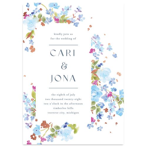 Scattered Blossoms Wedding Invitations Rose Gold Dusty Blue Signature Blank No Standard