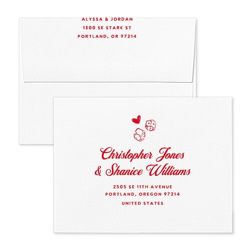 Hand Drawn Las Vegas Hearts Save the Date Petite Card Envelopes White Crimson Both Recipient and Return Addresses Signature Standard