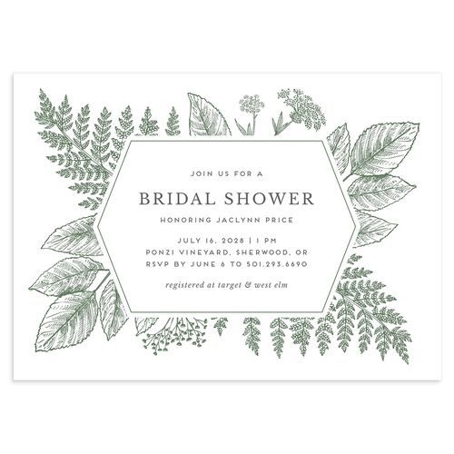 Botanical Frame Bridal Shower Invitations Hunter Green Signature Blank Standard