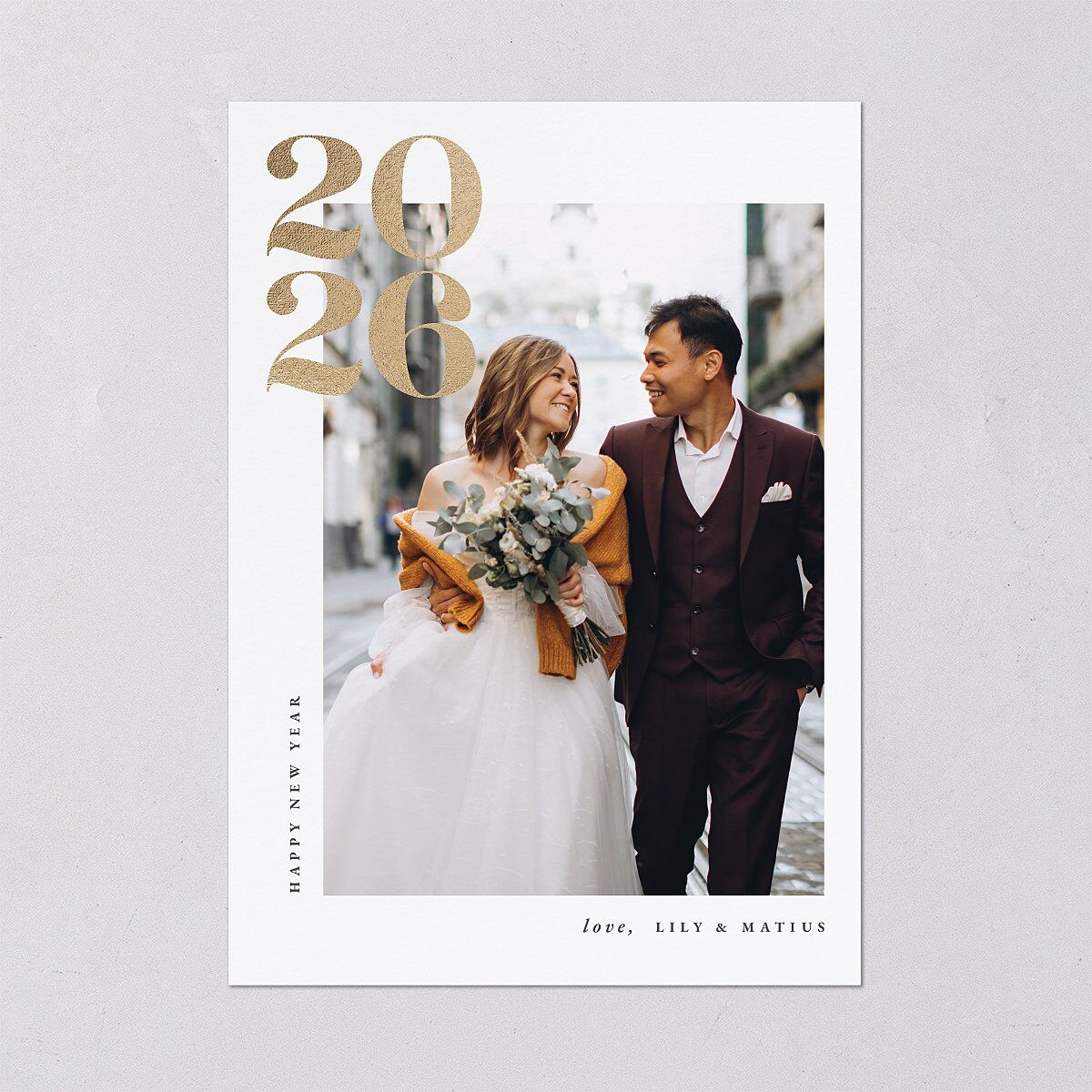 Bold Year Holiday Cards Gold Pure White Signature Blank