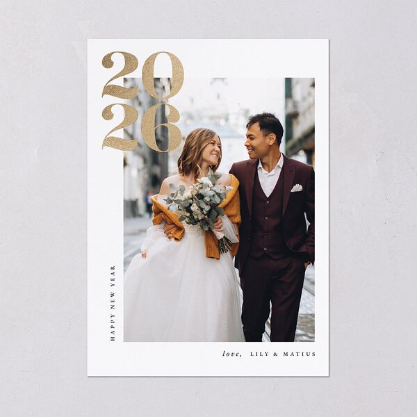Bold Year Holiday Cards Gold Pure White Signature Blank