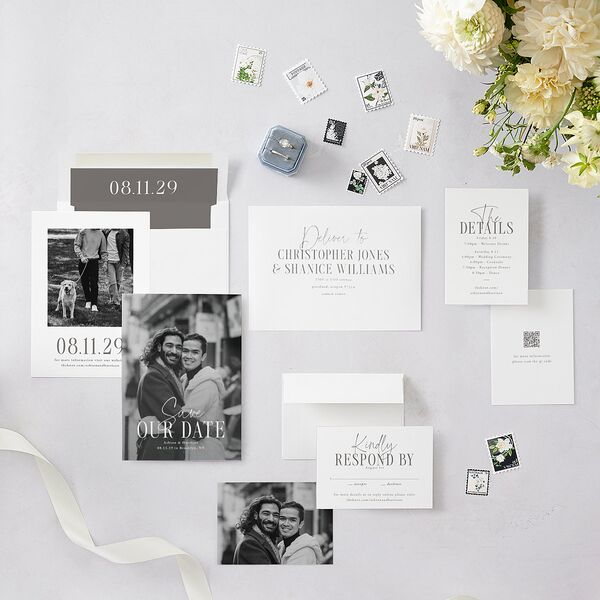 Timeless Lockup Save the Date Cards Pure White Signature smooth Blank No Standard