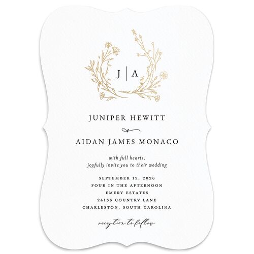 Gilded Monogram Wedding Invitations Gold Pure White Signature Blank No Bracket
