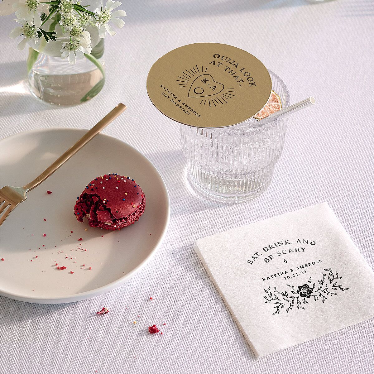 Skeleton Spirits Wedding Day Coasters Licorice Cardboard Circle