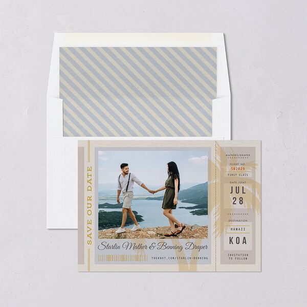 Retro Boarding Pass Travel Ticket Save The Date Cards Slate Signature smooth Blank No Standard