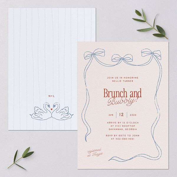 Modern Delicate Bows Bridal Shower Invitations Jewel Red Signature Blank Standard