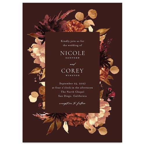 Timeless Bouquet Wedding Invitations Chocolate Signature Blank No Standard