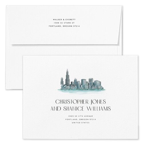 Watercolor Chicago Wedding Invitation Envelopes Terracotta Regency Blue Return Address Standard Signature