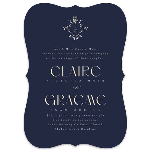 Tartan Crest Wedding Invitations Navy Signature Blank No Bracket