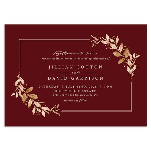 Classic Greenery Wedding Invitations Burgundy Signature Blank No Standard