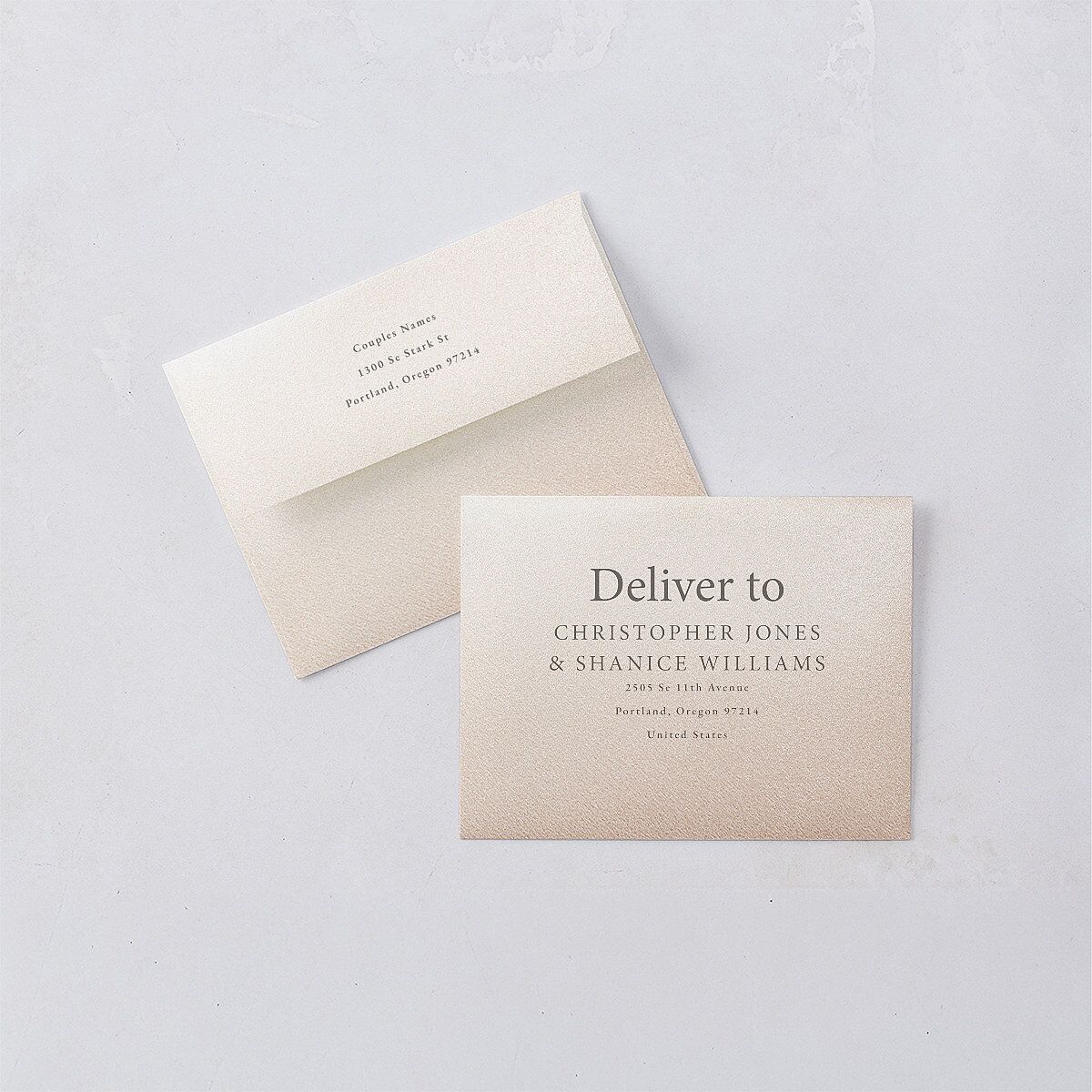 Timeless lockup Save the Date Petite Card Envelopes Pure White White Both Recipient and Return Addresses Signature