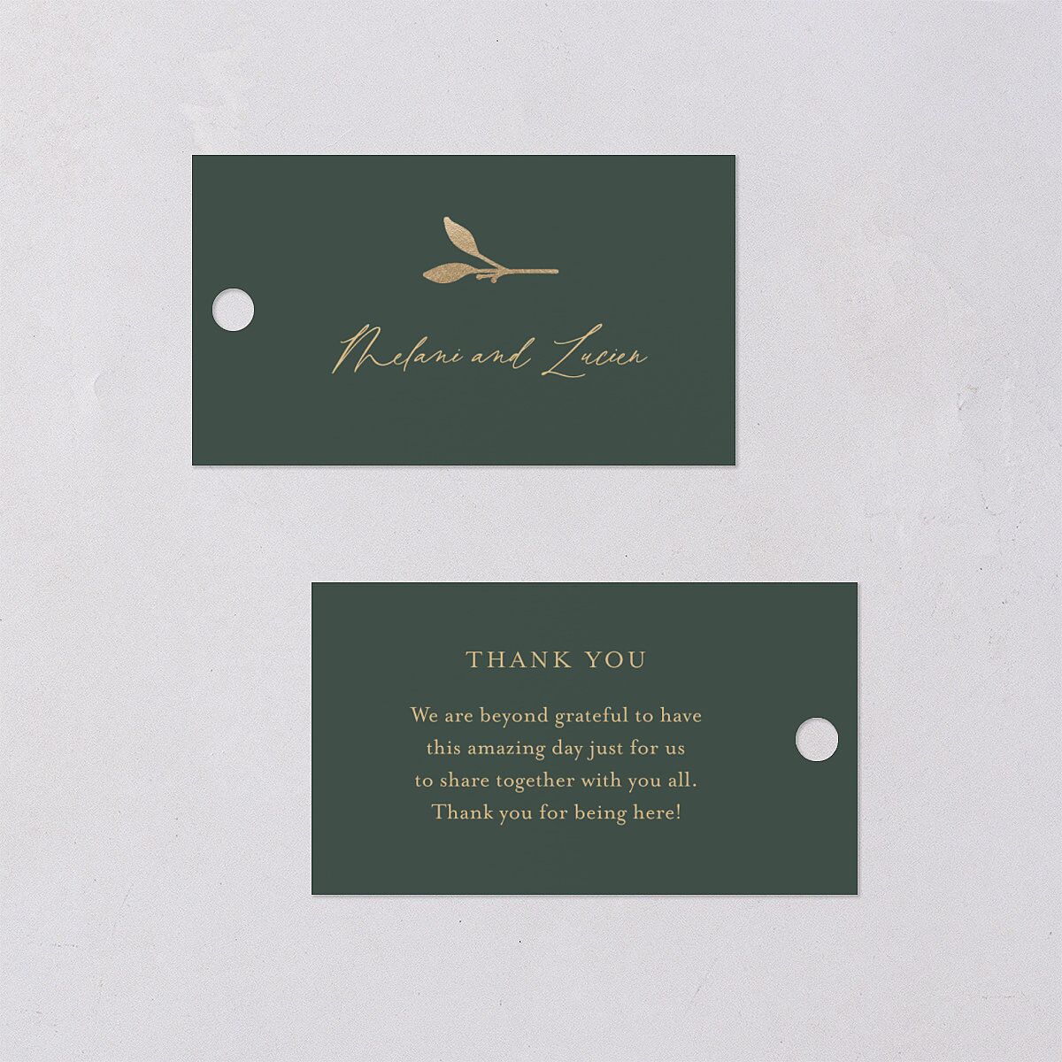 Gilded Sprigs Foil Favor Gift Tags Gold Dark Emerald Signature