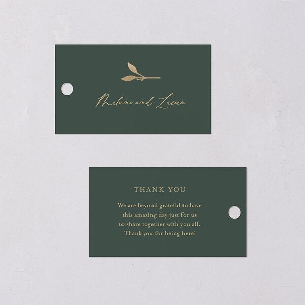 Gilded Sprigs Foil Favor Gift Tags Gold Dark Emerald Signature