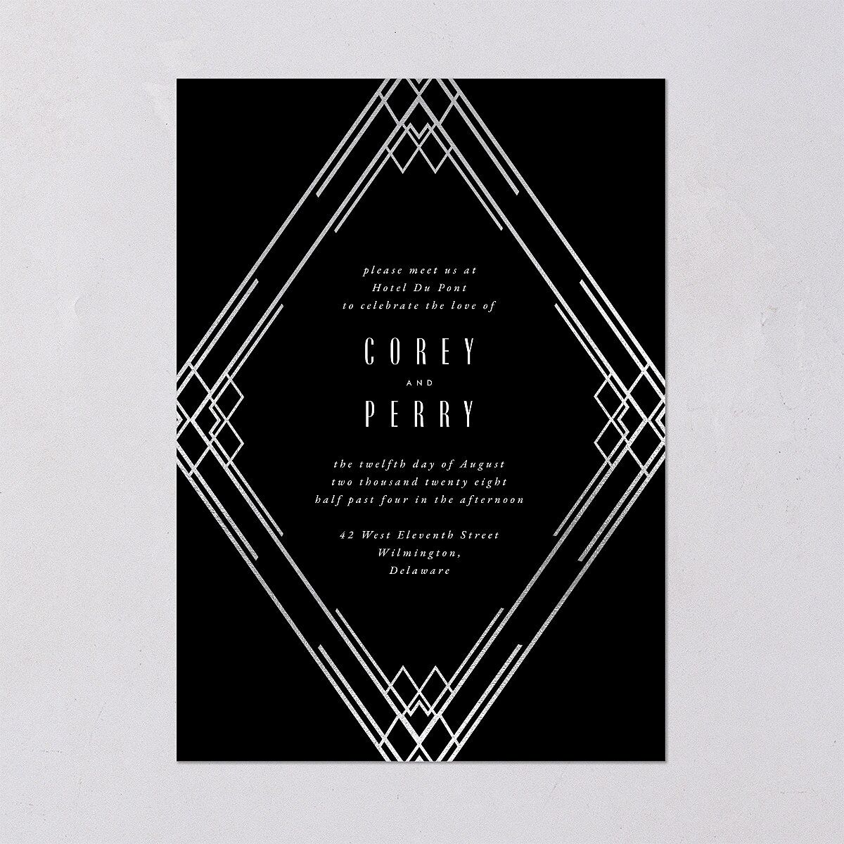Diamond Deco Wedding Invitations Silver Licorice Signature Blank No Standard