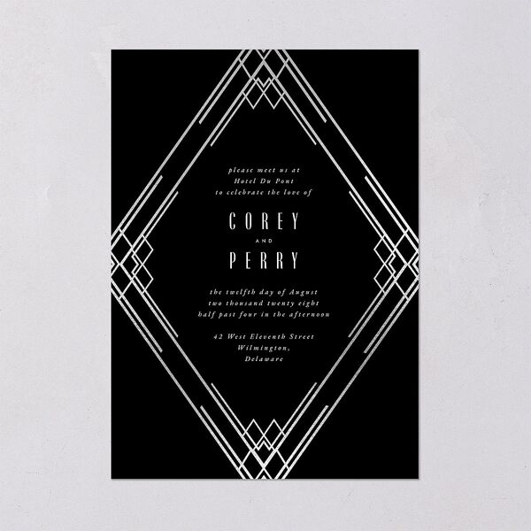 Diamond Deco Wedding Invitations Silver Licorice Signature Blank No Standard