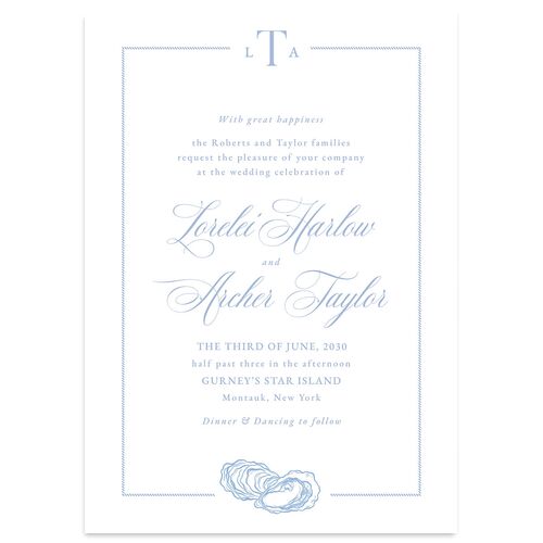 Coastal Oysters and Anchors Wedding Invitations Sea Blue Signature Blank No Standard