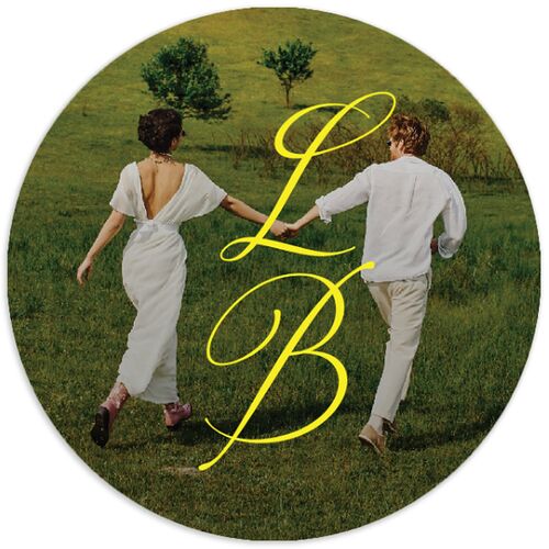 Technicolor Calligraphy Photo Wedding Stickers Pure White Circle