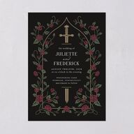 Sword and Roses Fantasy Garden Wedding Invitations Charcoal Signature Blank No Standard