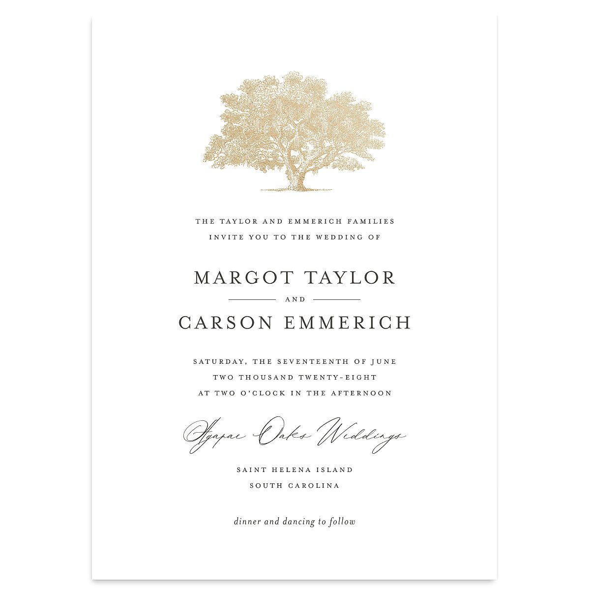 Southern Oak Tree Foil Wedding Invitations