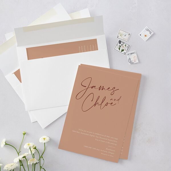 Simple Script Wedding Invitations Vintage Pink Signature Blank No Standard
