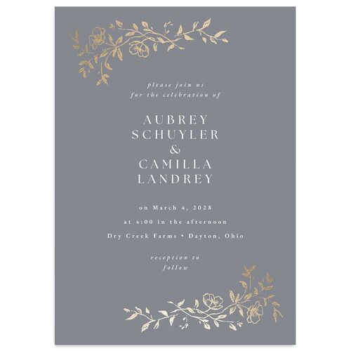 Gilded Branches Foil Wedding Invitations Gold Dusty Blue Signature Blank No Standard