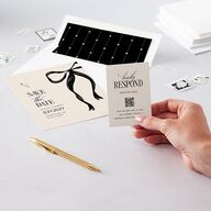 Whimsical Hand Drawn Bow QR Code RSVP Cards Linen Signature Standard