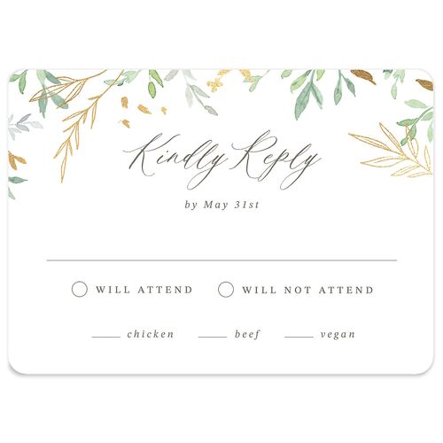 Elegant Greenery Watercolor Foil Wedding Response Cards Gold Champagne Signature Rounded