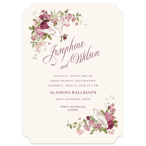 Vintage Love Doves Wedding Invitations Shell Pink Signature Blank No Ticket