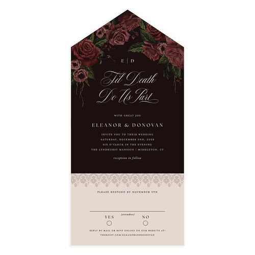 Dark Gothic Roses All-in-One Wedding Invitations Burgundy Signature Light Both Recipient and Return Addresses No