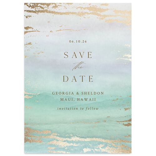 Ethereal Sunset Save The Date Cards Gold Mint Green Signature smooth Blank No Standard