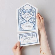 Vintage Heart Locket All-in-One Wedding Invitations Ocean Signature Light Both Recipient and Return Addresses No