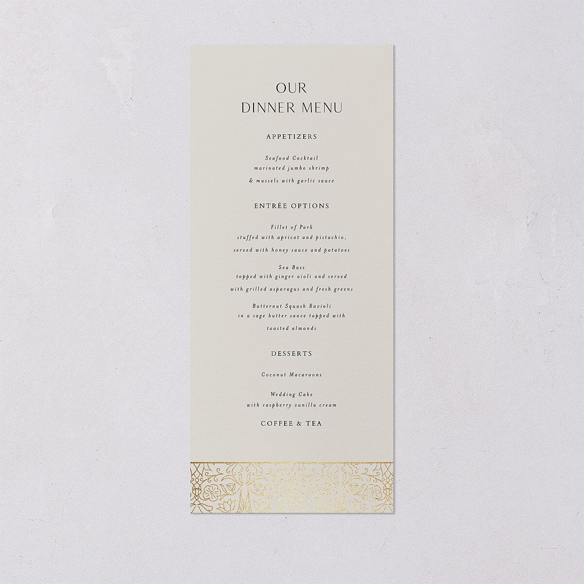 Ornate Regency Menus Gold Bisque Signature