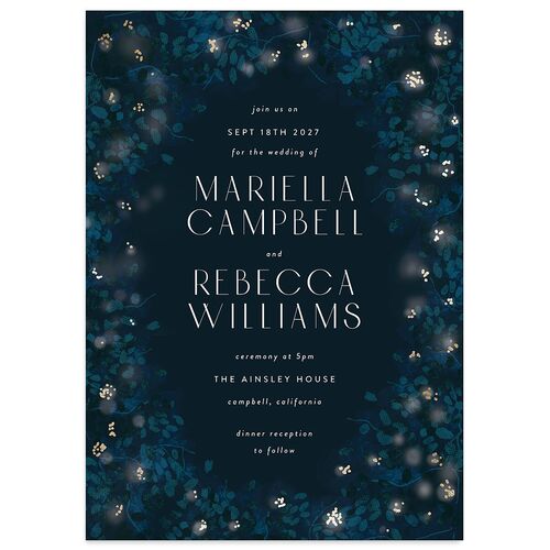 Moonlit Garden Wedding Invitations Gold Dark Navy Signature Blank No Standard