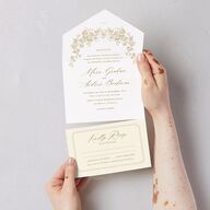 Antique Botanical Garland All-in-One Wedding Invitations Champagne Signature Light Both Recipient and Return Addresses No