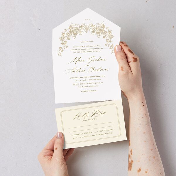 Antique Botanical Garland All-in-One Wedding Invitations Champagne Signature Light Both Recipient and Return Addresses No