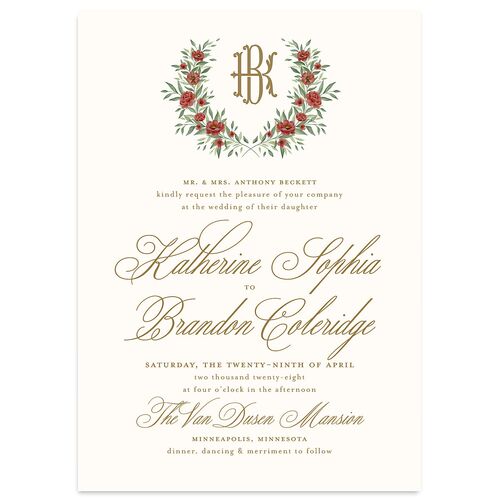 Luxury Floral Monogram Wedding Invitations Maroon Signature Blank No Standard