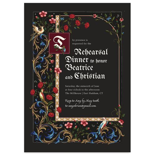 Medieval Renaissance Rehearsal Dinner Invitations Charcoal Signature Blank Standard