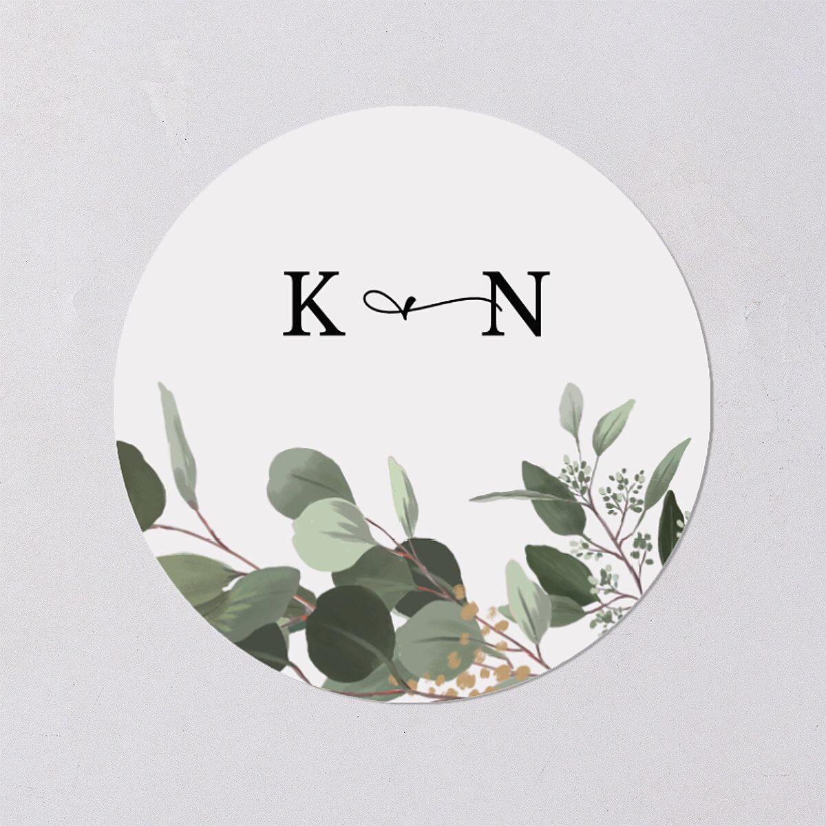Eucalyptus Frame Wedding Stickers Pure White Circle