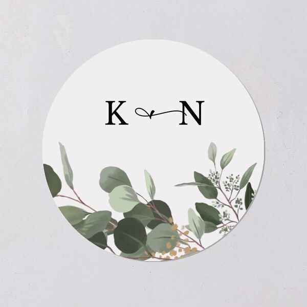 Eucalyptus Frame Wedding Stickers Pure White Circle