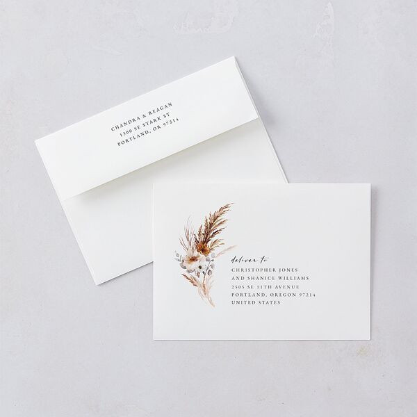 Bohemian Floral Hoop Save The Date Cards Camel Signature smooth Blank No Standard