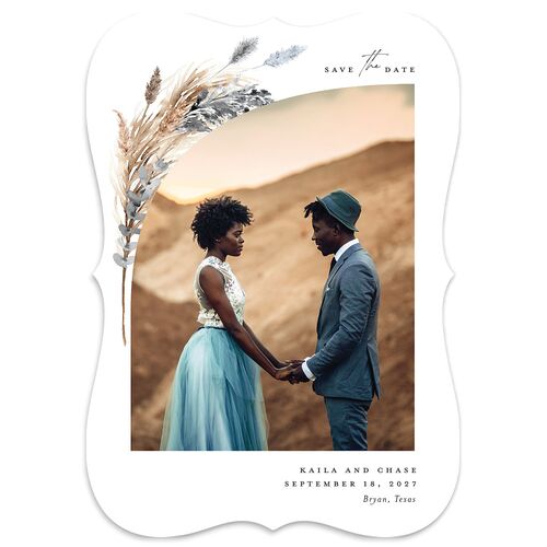 Soft Pampas Botanical Save the Date Cards Dusty Blue Signature smooth Blank No Bracket