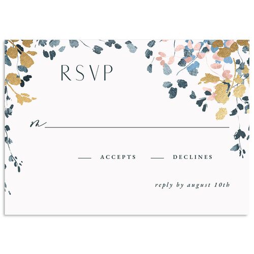 Cascading Florals Wedding Response Cards Gold Moody Blue Signature