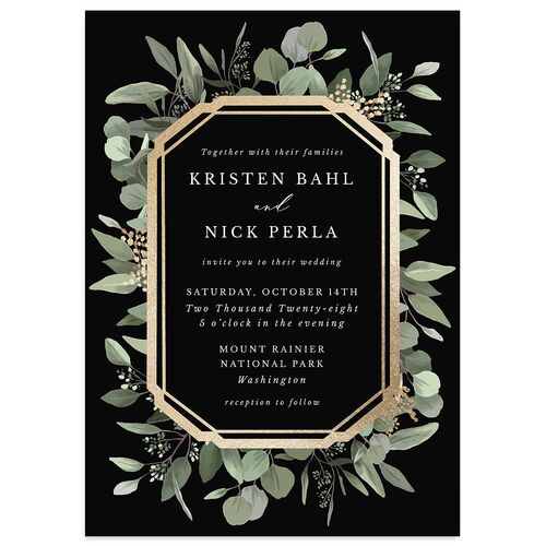 Eucalyptus Frame Foil Wedding Invitations Gold Midnight Signature Blank No Standard