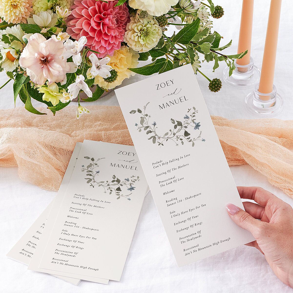 Curved Garland Wedding Programs Champagne Signature