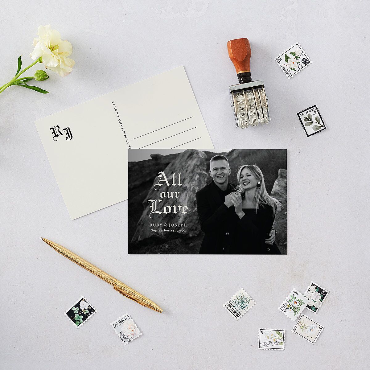 Minimalist Gothic Typography Photo Thank You Postcards Midnight